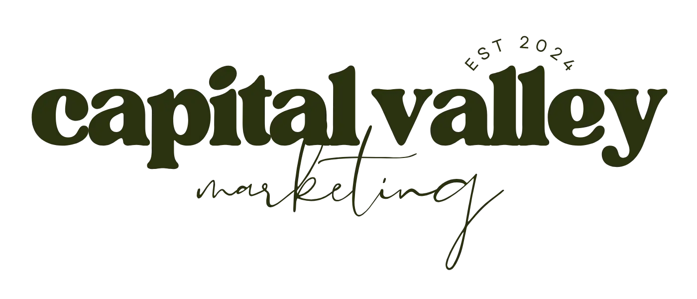 Capital Valley Marketing horizontal logo in dark green color.